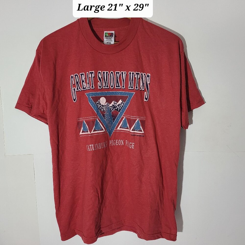 Vintage 90s Great Smoky Mountains Gatlinburg Pigeon Forge Large Red T-Shirt